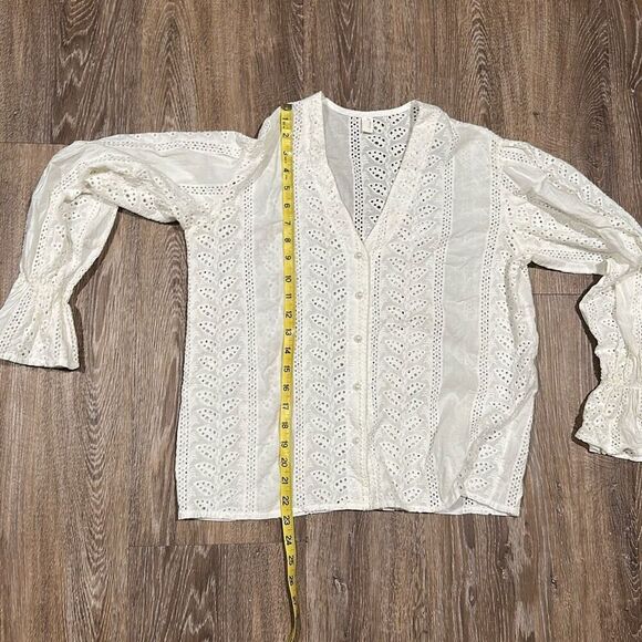 White eyelet Victorian romantic blouse M L - Picture 7 of 7
